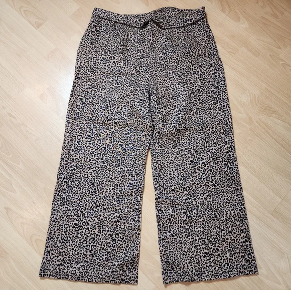 Reformation 100% Linen Wideleg Pants Leopard Cheetah Animal Print Size 12
