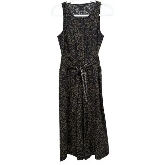 Banana Republic Linen Blend Sleeveless Jumpsuit Size 2 Animal Print Cropped Tie