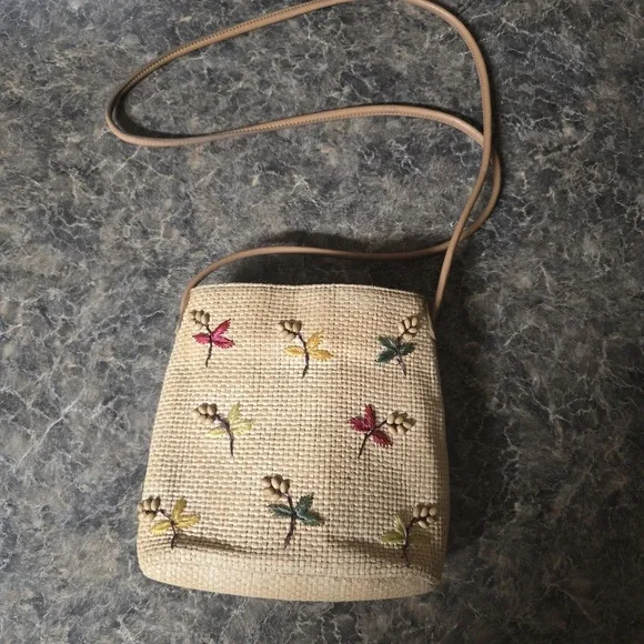 Fossil Straw Crossbody, Beaded, Leather