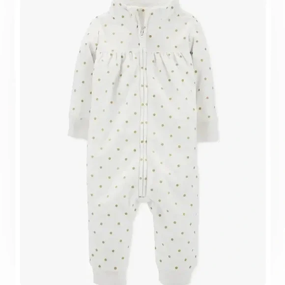 Carter’s white/gold polka dot fleece jumpsuit Size 24 months