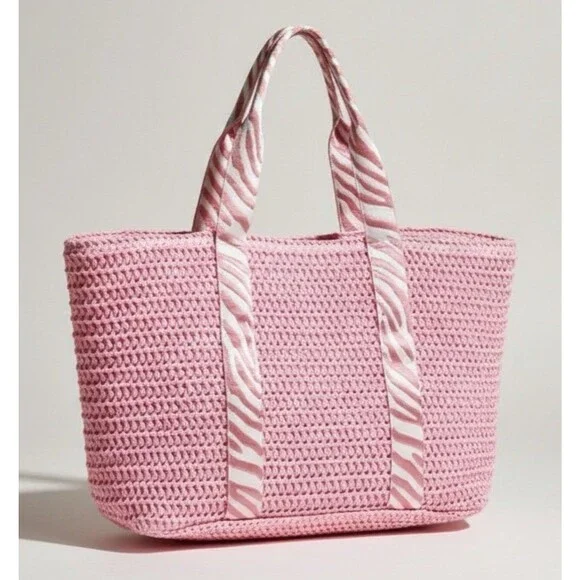 Vintage‎ Havana Pink Crochet Wow Bag 3 Zebra Stripe Tote Beach Bag NWT