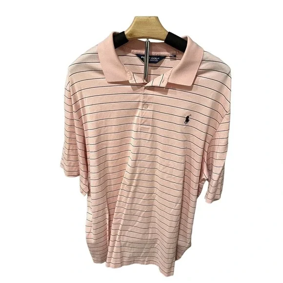 Ralph‎ Lauren Polo Golf Navy Striped Pink & Brown Shirt Size XL #67