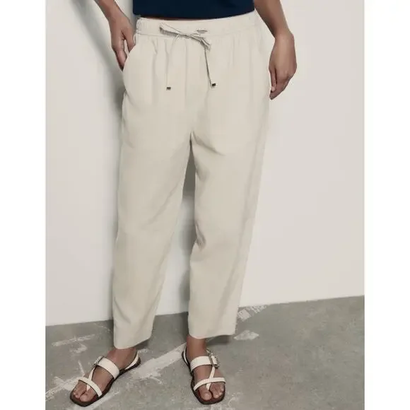 Zara Beige Oatmeal Linen Blend Tapered Leg High Rise Pants 25” Women’s Medium
