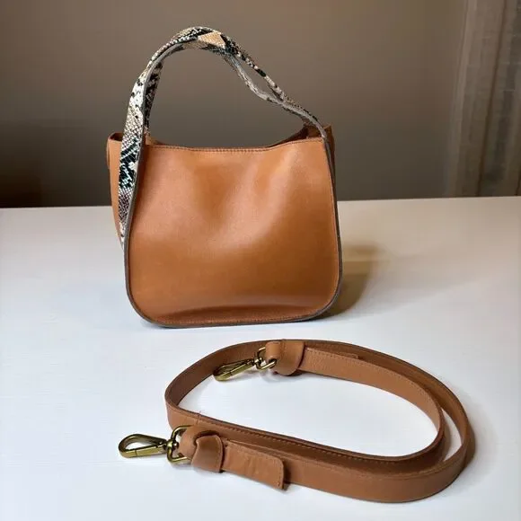 Madewell Brown Tan Leather Snakeskin Detail Double Handle‎ Satchel Crossbody Bag