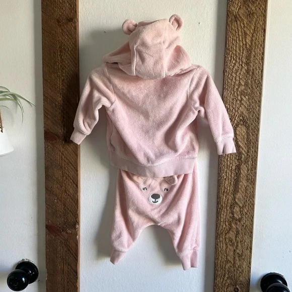 Carter’s Terry Cloth Pink Bear Track Outfit Set Baby Girl 3 Months EUC