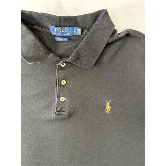 Polo Ralph Lauren Men Polo Shirt XL‎ Black Logo Golf Short Sleeve Classic Fit