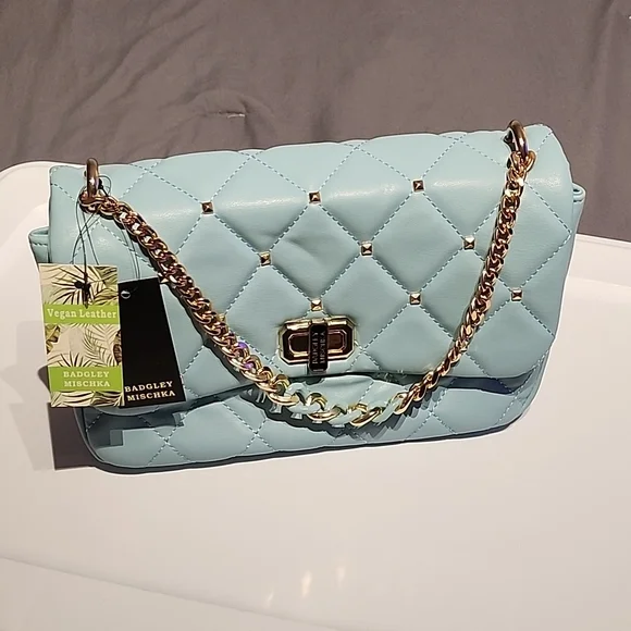 Badgley Mischka Sky Blue Quilted Crossbody Bag