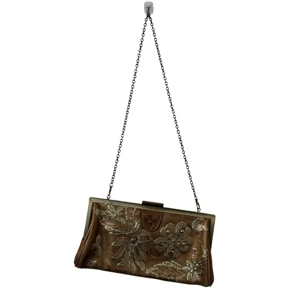 Patricia Nash Purse Clutch Handbag Italian Leather Metallic Sequin‎ Chain Small