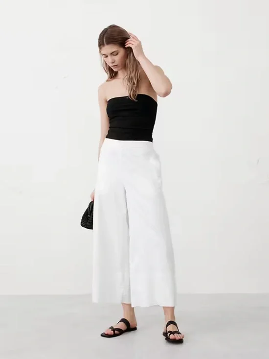 NWT! BANANA REPUBLIC WIDE-LEG LINEN-BLEND CROPPED PULL-ON PANT LARGE 📀1️⃣2️⃣