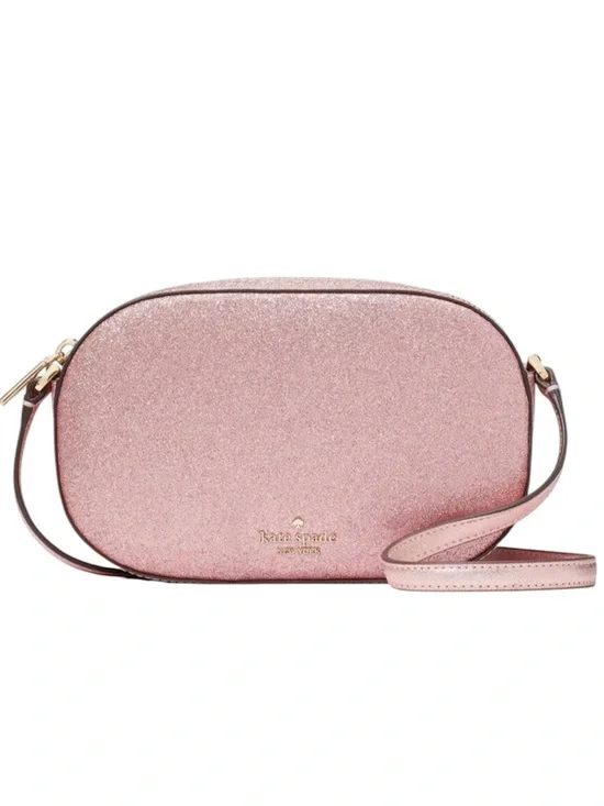NWT Kate Spade glimmer Glitter oval camera bag Crossbody Mitten Pink
