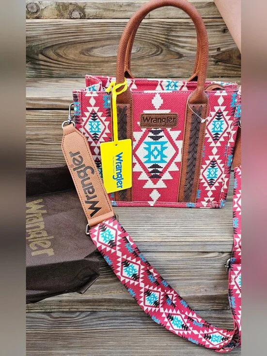 Wrangler Southwestern Print Crossbody Tote with Turquoise Accents