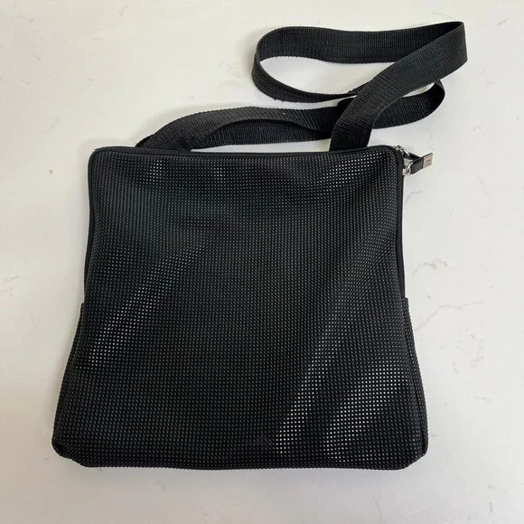 Urban Oxide Black Textured Rubber Crossbody Messenger Bag Raised Dot Utility