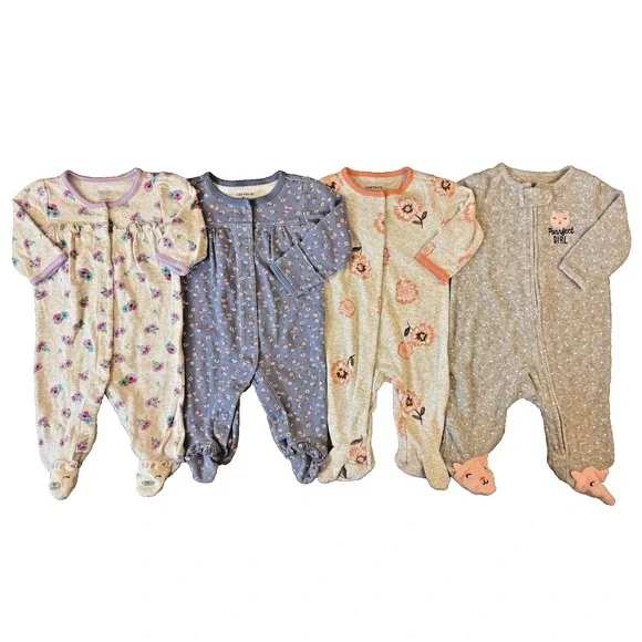 Carters Sleepers Girl 3 Months Lot Rompers Outfits Sleep N Plays Bundle Cat