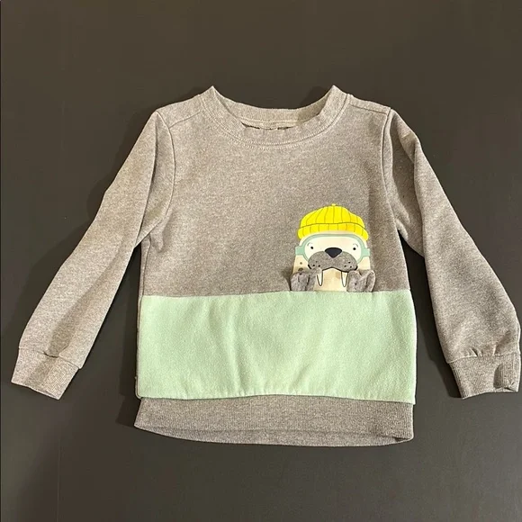 Carter's Gray and‎ Green Knit Sweatshirt with Color Block Design