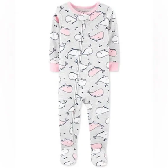 Carter's Baby Girls 1-Pc. Whale-Print Cotton Footed Pajamas Size 24M
