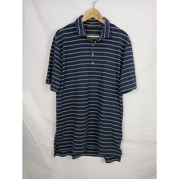 Polo Ralph Lauren Striped Blue Short Sleeve Stretch Lisle Shirt Golf Old Money