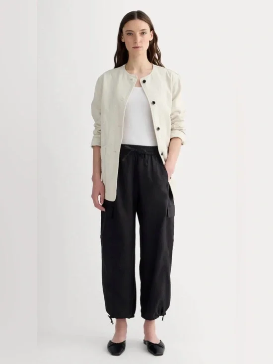 New Everlane THE CARGO CURVE PANT IN LINEN Black Size L