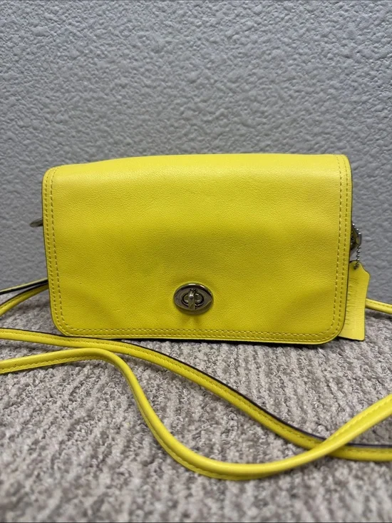Coach Yellow Leather Crossbody with Turn-Lock Closure