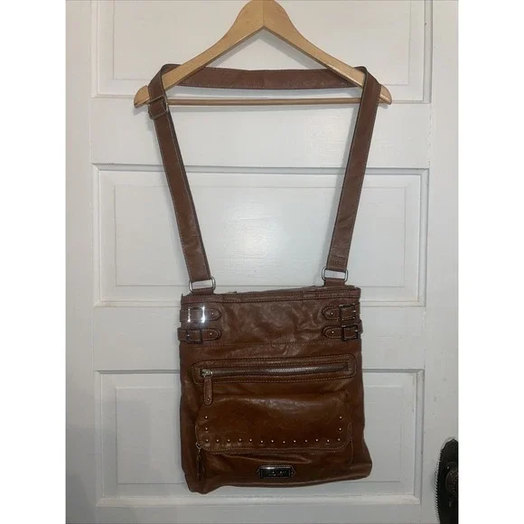 Vintage Nine West Crossbody Bag Purse Syn Leather Brown Loaded Details & Pockets