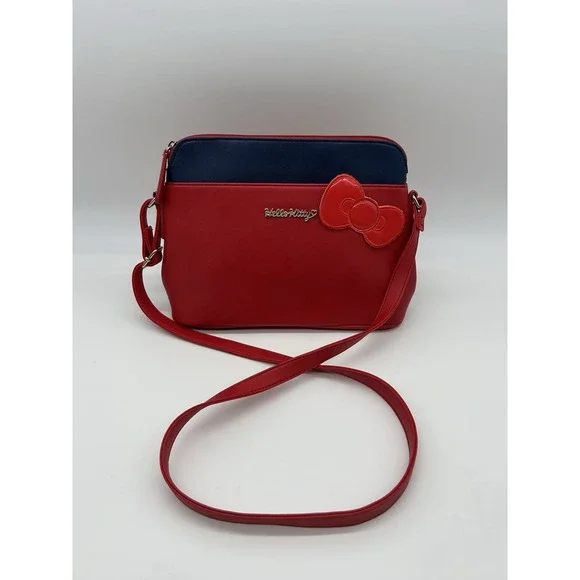 Hello Kitty Bi Color Shoulder Bag Red Navy Bow Crossbody Sanrio Japan Kawaii