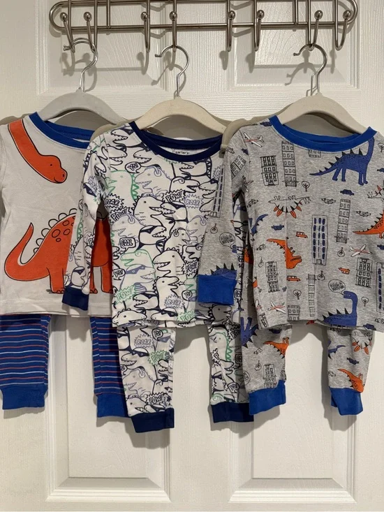 Carter’s Toddler Boys 2T Pajama Bundle Dinosaur Dino Sleepwear Sets 3 Pairs