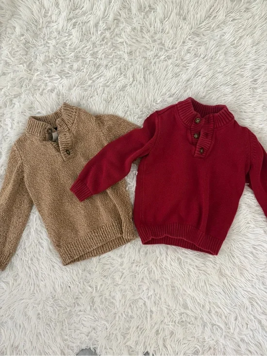 Carter's 5T Boys 100% Cotton Sweater Bundle Red Brown Shawl Collar