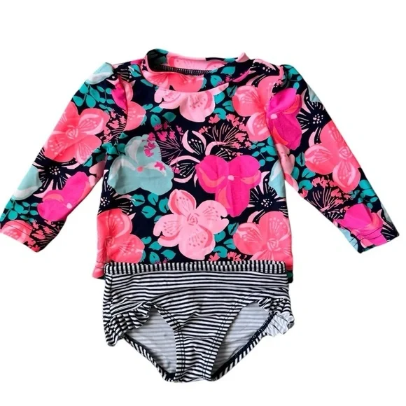 Carters baby girl two piece swimsuit long sleeve rashguard floral size 3 months