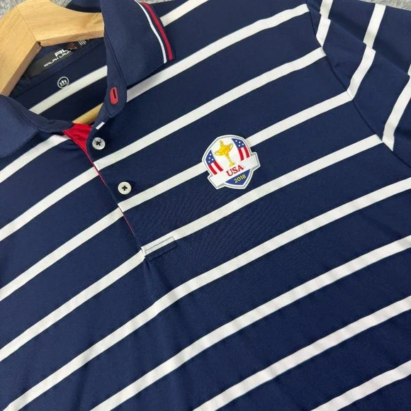 Ralph Lauren RLX USA Ryder Cup 2018 Golf Polo Shirt Striped Mens Small‎