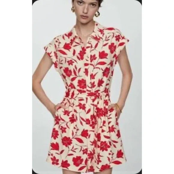 Mango Jumpsuit Alaz Red Floral Romper Cream Large New With Tags‎