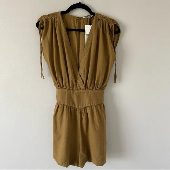 Zara linen blend open back jumpsuit romper