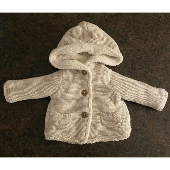 Carter's Hooded Light Gray Sherpa Sweater With‎ Ears Size 3M 3 Months