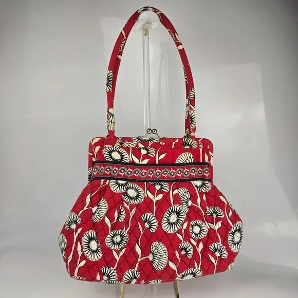 Vera Bradley Deco Daisy Red Eloise Kiss Lock Frame Bag Retired 2011 Floral
