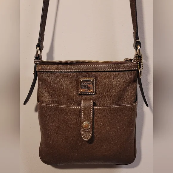 Dooney & Bourke dark chocolate brown leather letter carrier crossbody bag