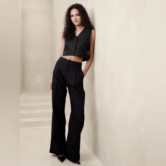 NEW! Banana Republic Black Tencel-Linen Wide-Leg Pant - 445928 🪉 🖥️7️⃣