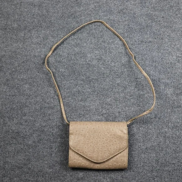 Ostrich Embossed Crossbody Bag Womens Beige Faux Leather Purse Envelope Flap