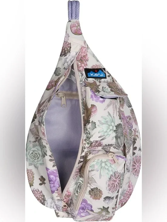 LIKE NEW Kavu Sling Bag in Floral Succulent Lavender, Mint, and Taupe RARE PRINT