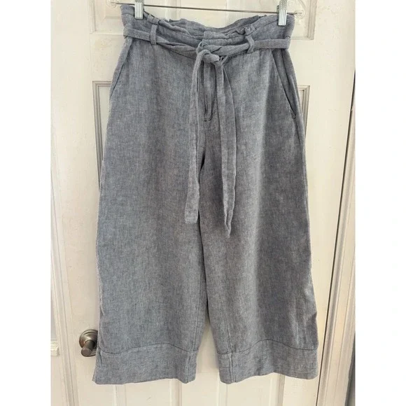 Banana Republic Women's‎ Sz 8 Linen Blend Tie Waist Crop Pants Coastal Chic