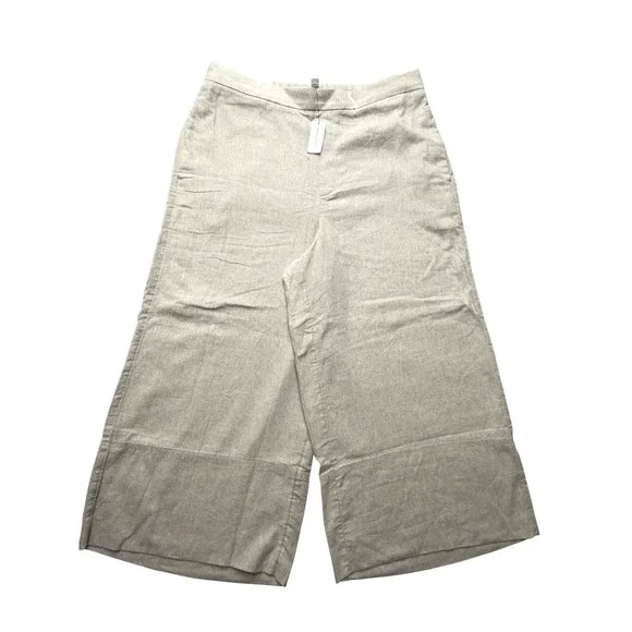 Banana Republic Linen Wide Leg Cropped Pants Womens L Beige Pull On Casual