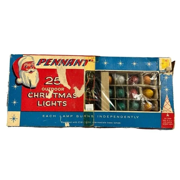 PENNANT C9Christmas Lights 25Outdoor Bulbs  Mid-Century Santa Box 1950’s 120v