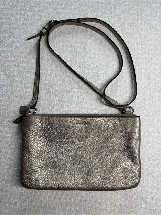 Coach Lyla bronze metallic crossbody pebbled leather bag double zippers