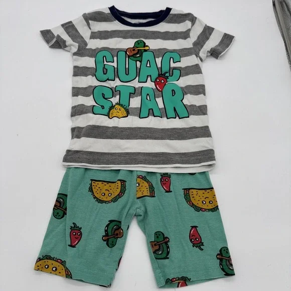 Carter's Guac Star Pajama Set Boy Short Sleeve Shorts Size 6/6A Taco Lover