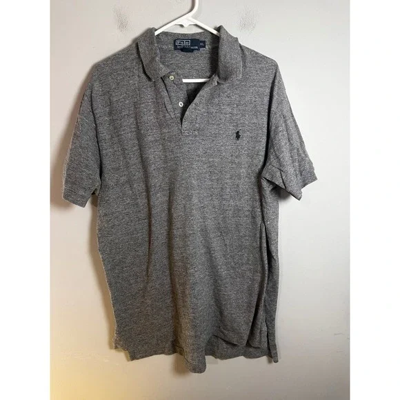 Polo Ralph Lauren Mens XL Heather Gray Short Sleeve Cotton Polo Shirt Green Pony