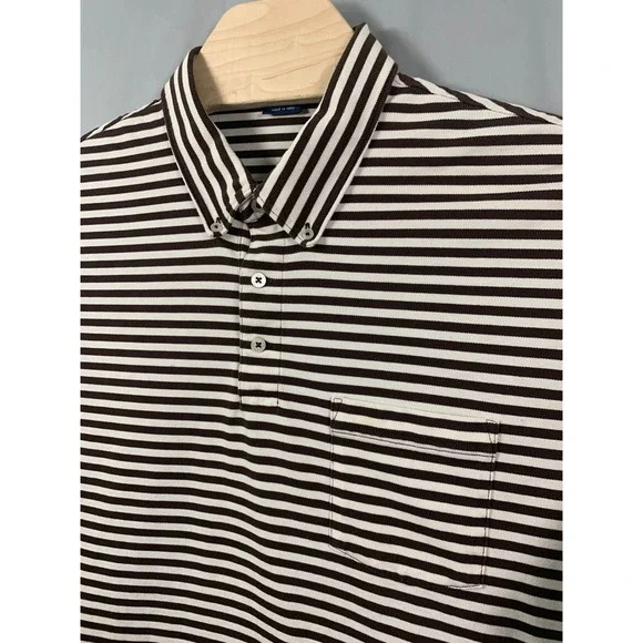 Ralph Lauren Mens XXL Pima Cotton Striped Polo Shirt Brown White Button Down