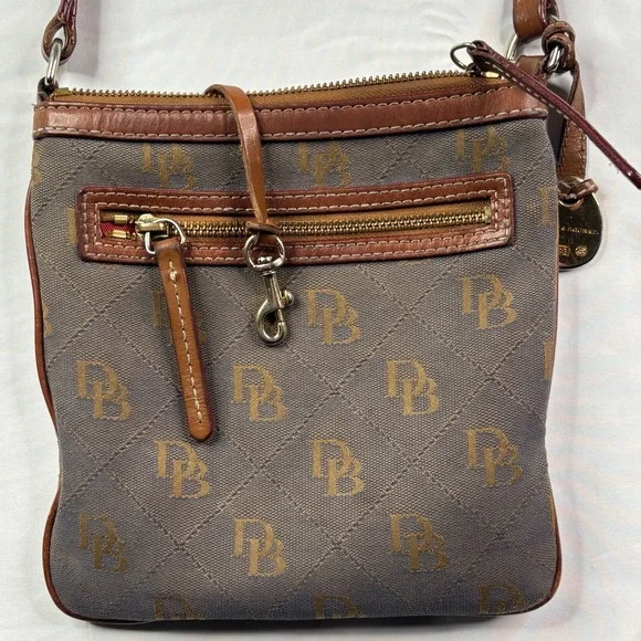 Dooney & Bourke Monogram Signature Canvas Crossbody Bag Brown Leather Trim‎ Duck