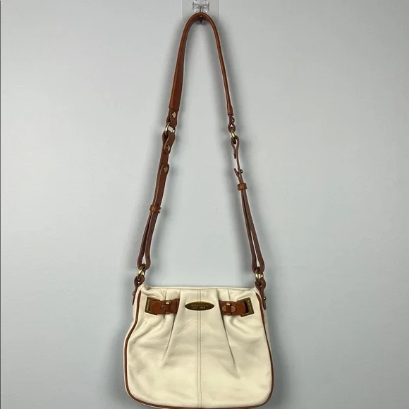 Vintage Brahmin pebbled leather cream & cognac crossbody bag