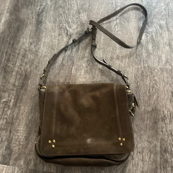 JEROME DREYFUSS Igor Brown Suede Crossbody Bag