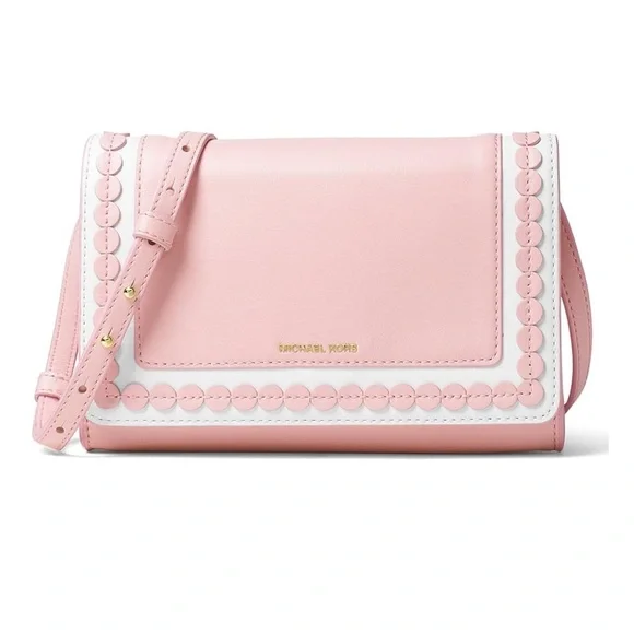 Michael Kors Analise Pink Leather Blossom White Med Messenger Crossbody Bag