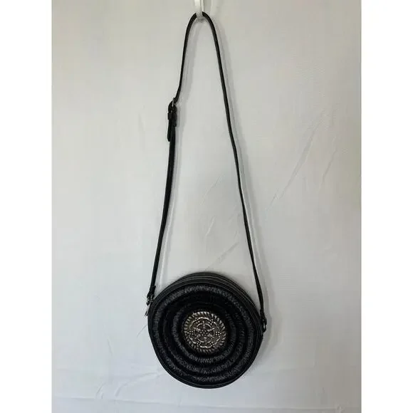 Free People Tambourine Roundy Bag Crossbody Medallion Adjustable Strap Black