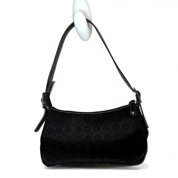 Vintage Y2k Nine West Micro Baguette Bag Canvas Faux Leather Handle Black