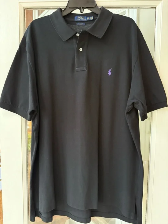 Ralph Lauren Black Classic Fit XXL Tall Polo with Purple Pony Embroidery EUC!